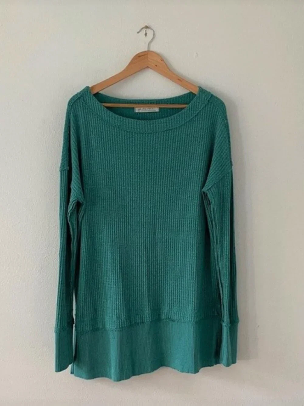 Free People North Shore Waffle Top Oversized Thermal Pullover Tunic Green